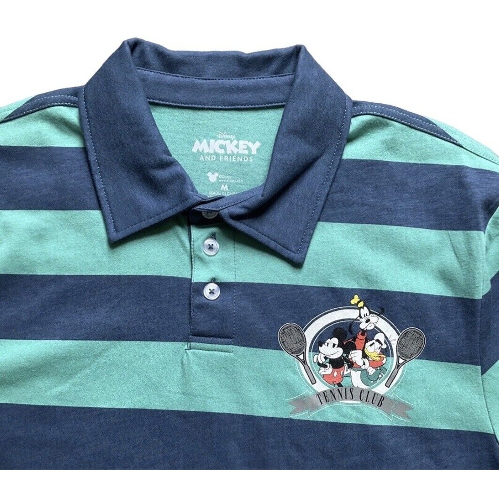 Disney Mickey Mouse Tennis Club Striped Short Sleeve Mens Size M Polo Shirt New - Picture 3 of 3